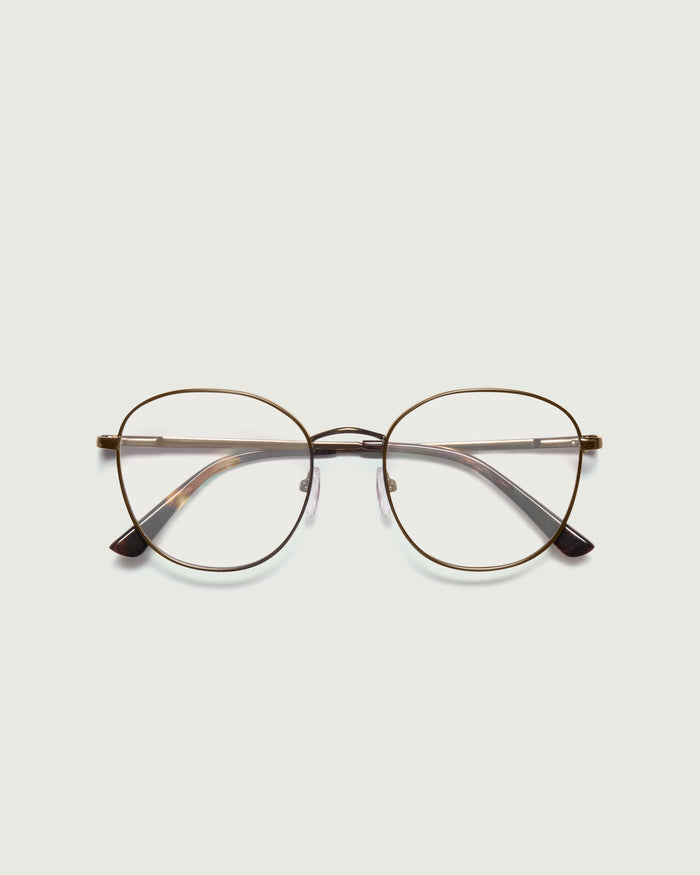 Rye::Abbot Eyeglasses round brown metal top