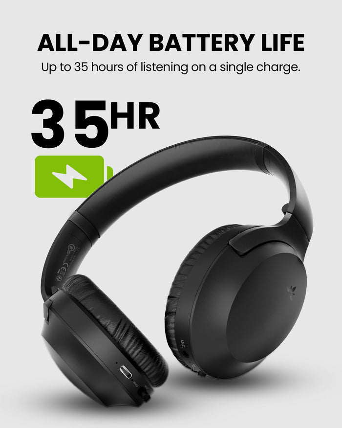 Aria Aura Wireless Auracast TV Headphones with up to 35 hours of listening time on a single charge.