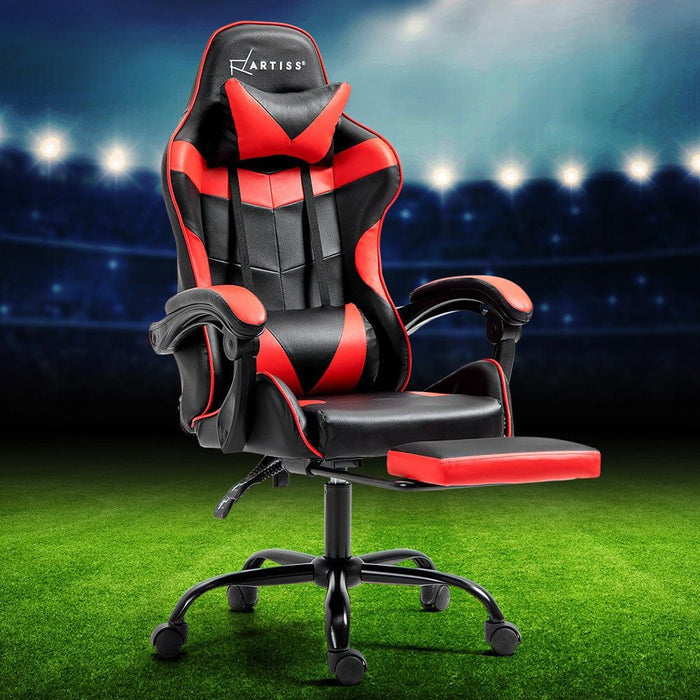 Artiss Gaming Office Chair Recliner Footrest Red -Home Living Store - -
