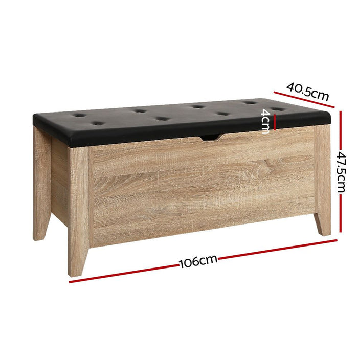 Artiss Storage Ottoman Blanket Box Leather Oak -Home Living Store - -