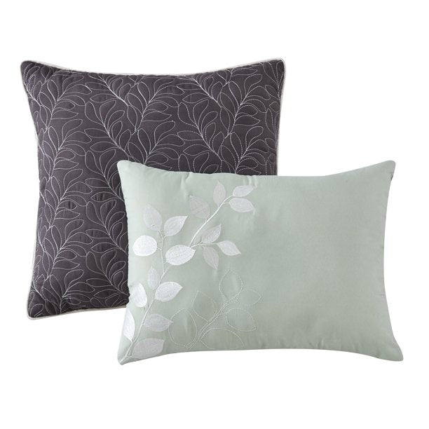 Bedding Set, 14 Piece Bed-in-a-Bag Set, King, Sage, Vine Print with Embroidery, Polyfil - Eco Trade Company