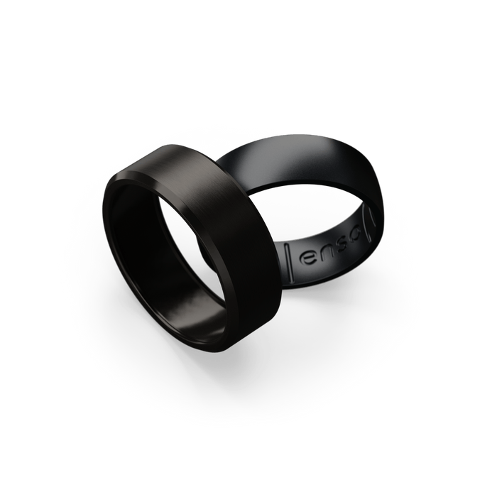 Hybrid Bevel Ring - Black Zirconium and Black Pearl