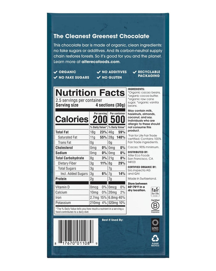 Dark Chocolate Bars, Pure Dark Cocoa, Fair Trade, Organic, Non-GMO, Gluten Free, 12-Pack Super Blackout - Eco Trade Company