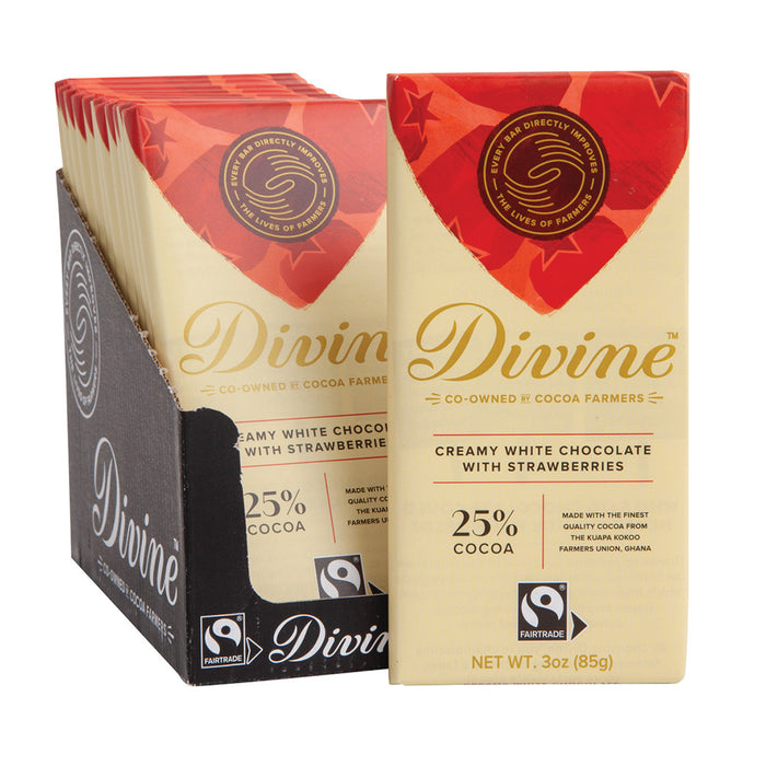 Divine Bars White Chocolate With Strawberries 3oz - 12ct