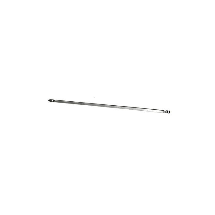 Der Unold Drehspieß für OFEN 68817 ist ein einzelner langer, dünner Metallstab mit kleinen Aufsätzen an beiden Enden, abgebildet vor einem schlichten weißen Hintergrund.