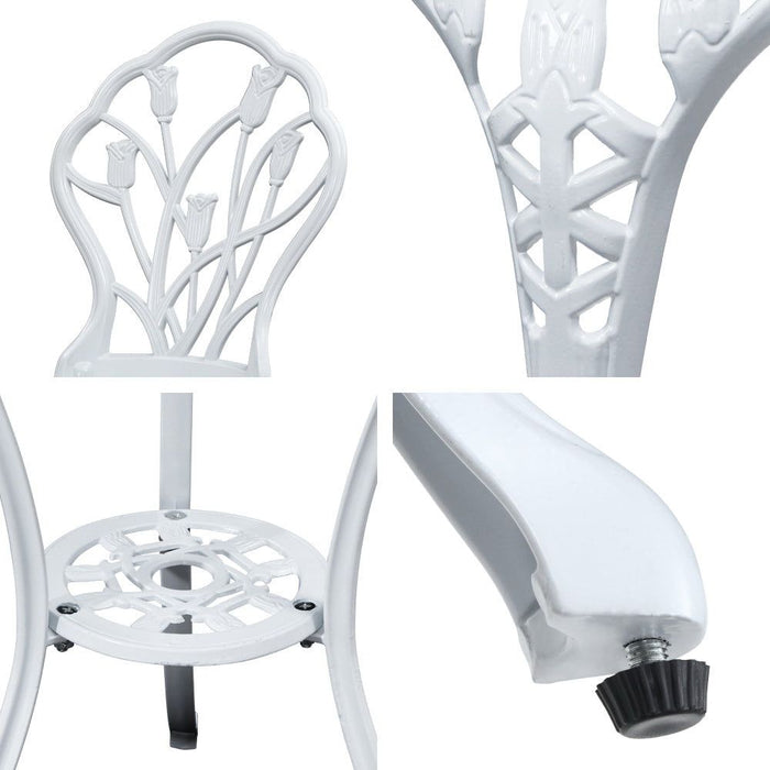 Gardeon 3PC Outdoor Setting Cast Aluminium Bistro Table Chair Patio White -Home Living Store - -