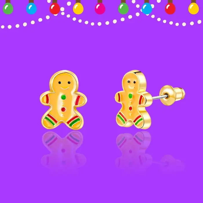 Girl Nation: Gingerbread Man Cutie Stud Holiday Hypoallergenic Earrings