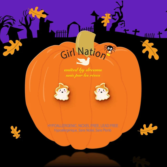 Girl Nation: Glitter Ghost Cutie Stud Halloween Hypoallergenic Earrings