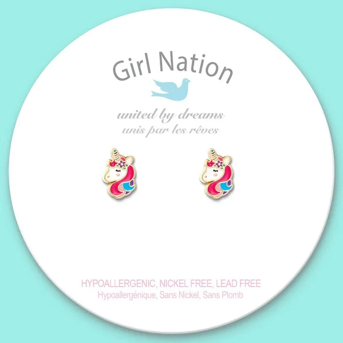 Girl Nation: Unicorn Dreams Cutie Stud Earrings - Owl & Goose Gifts