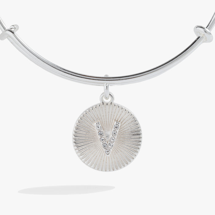 Initial V Pave Starburst Texture Bangle