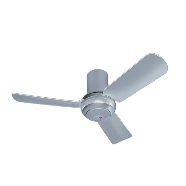 A ceiling fan with three blades and a central motor unit.