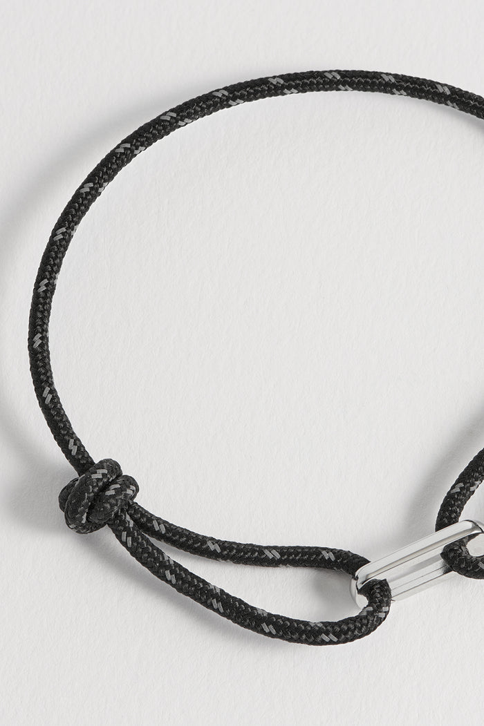 Men's Black And Grey Single Link Carabiner Cord Bracelet