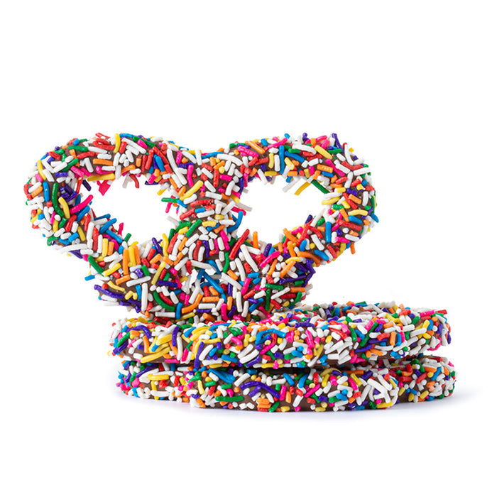 Milk Chocolatey Coated Premier Pretzels With Rainbow Sprinkles - 3lbs
