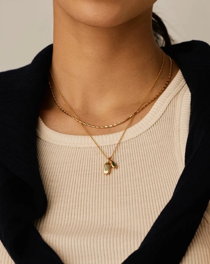 Molten Gemstone Bean Pendant Necklace | 18k Gold Plated/Blue and Green Onyx Necklaces Missoma