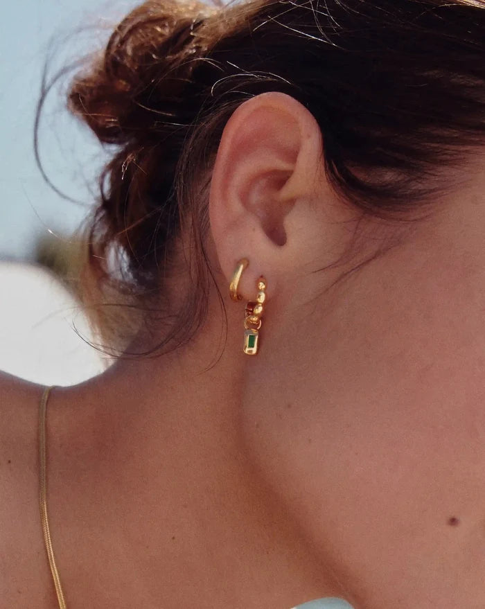 Molten Gemstone Charm Hoop Earrings | 18k Gold Plated/Green Onyx Earrings Missoma