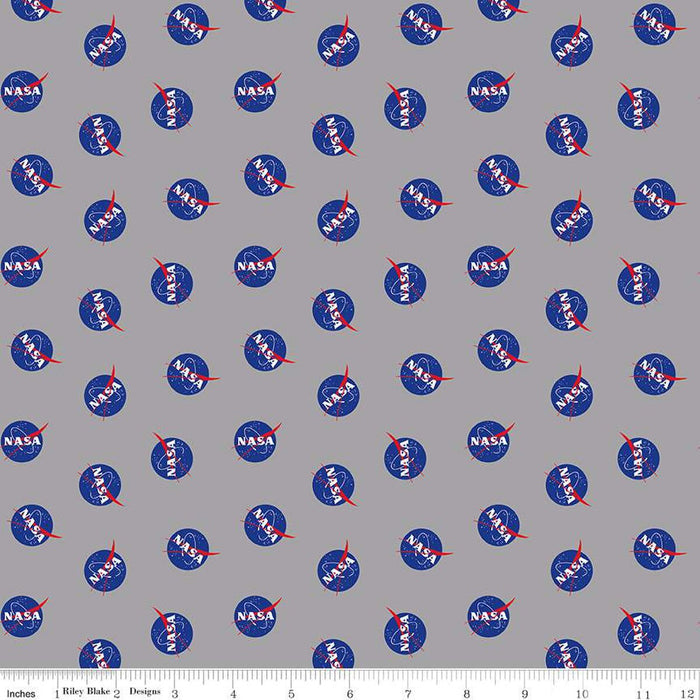Outer Space by Nasa Logo Toss Gray Fabric , Riley Blake