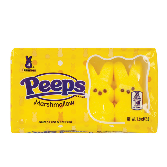 Peeps Yellow Bunny Marshmallow Candy 4 Piece Tray - 24 Count