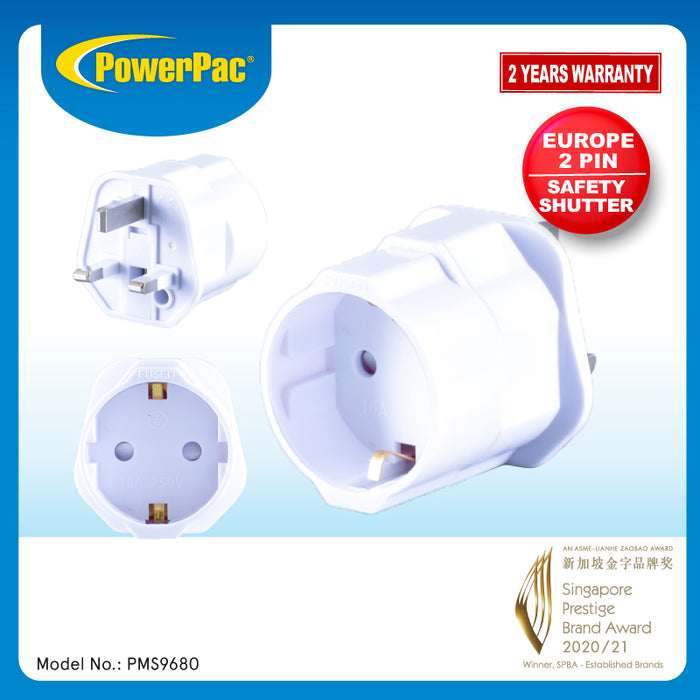 PowerPac European 2-Round-Pin Adapter with 3-Pin Plug, PMS9680