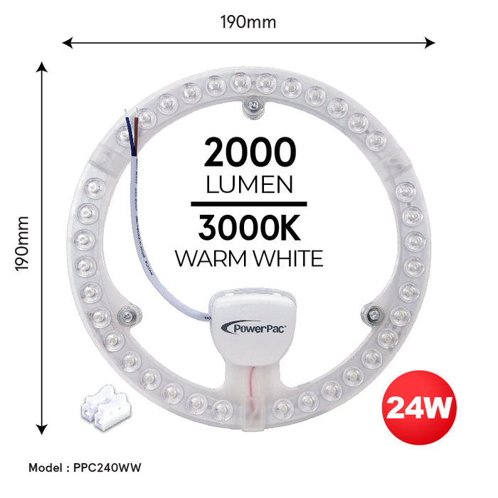 PowerPac LED Ceiling Lamp, Round Light, Circular Tube 24 Watts Warm white (PPC240WW)