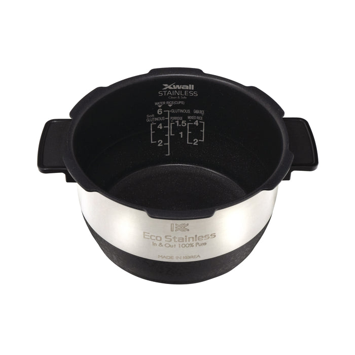 Cuckoo Eco Stainless X-Wall replacement inner pot with interior graduated water level markings and nonstick coating. (INNERPOT-CRP-BH06)