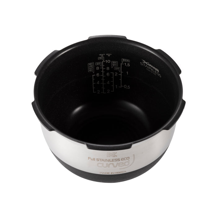 Cuckoo Full Stainless Eco curved inner pot with nonstick interior, water level markings, and X-Wall Stainless coating. (INNERPOT-CRP-JHVR10)