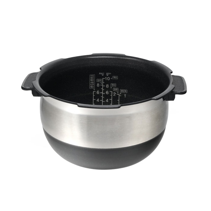 Cuckoo Eco Stainless curved replacement inner pot with interior graduated water level markings and nonstick coating. (INNERPOT-CRP-JH/LH/OH10)