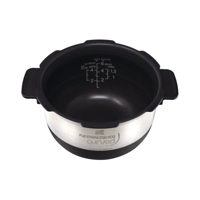 Cuckoo replacement rice cooker pot, showing interior water level markings and a durable black nonstick coating. (INNERPOT-CRP-DH/JH/LH/OH/PH06)