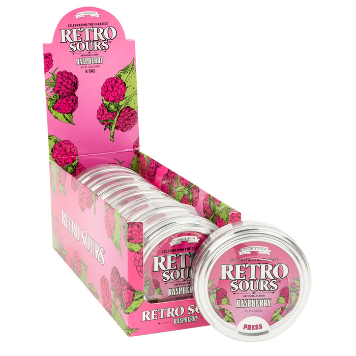 Retro Sours Raspberry Sour Candy Tin - 8 Count