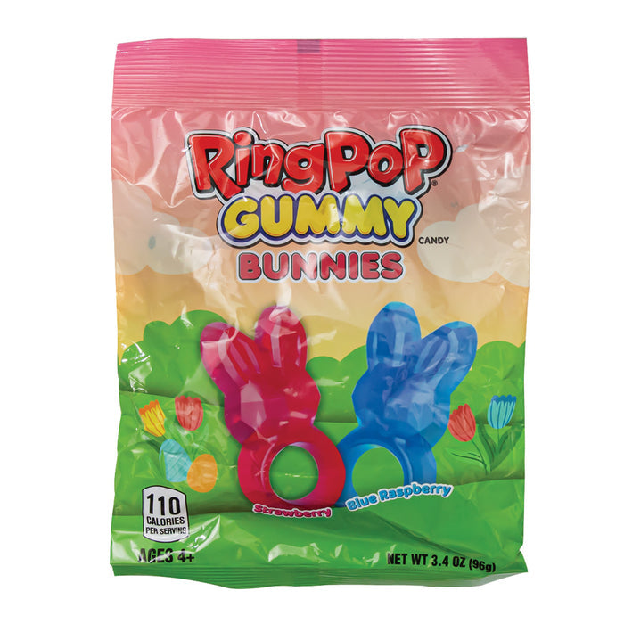 Ring Pop Strawberry and Blue Raspberry Bunny Gummy Candy Peg Bag - 8 Count