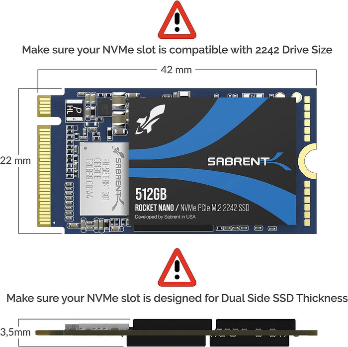 Sabrent 512GB Rocket Nano NVMe PCIe M.2 2242 High Performance SSD SB-1342-512
