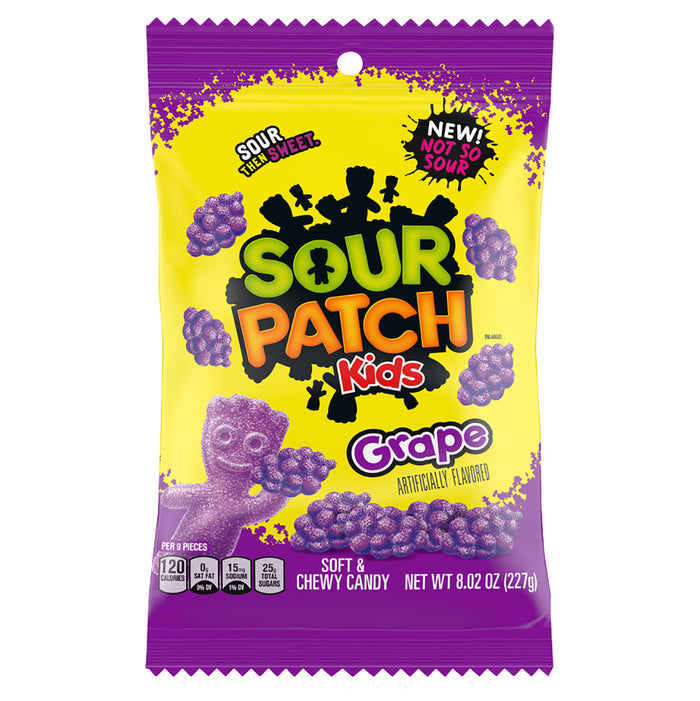 Sour Patch Kids Grape Gummy Candy Peg Bag - 12 Count