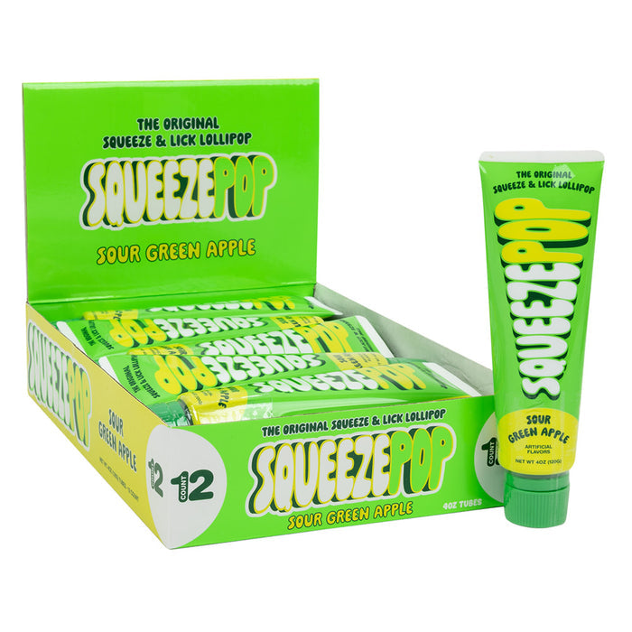 Squeeze Pop Sour Green Apple Candy Tubes - 12 Count
