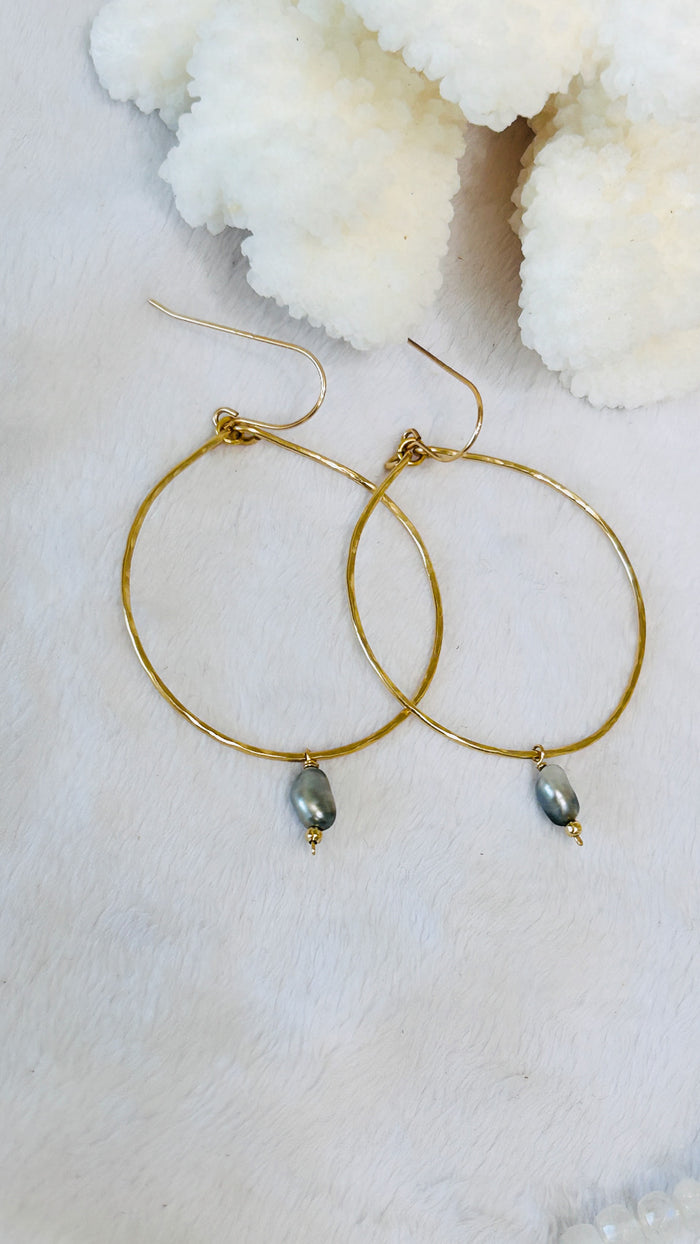 Tahitian Keshi hoop earrings