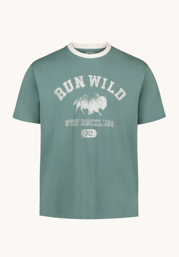 Buffalo Men T-Shirts Blue Knit Tees Short Sleeve Graphic Print