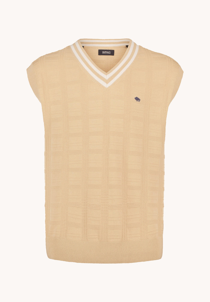 Buffalo Men Sweaters Beige Knit Sweaters V-Neckline Ribbed Hem