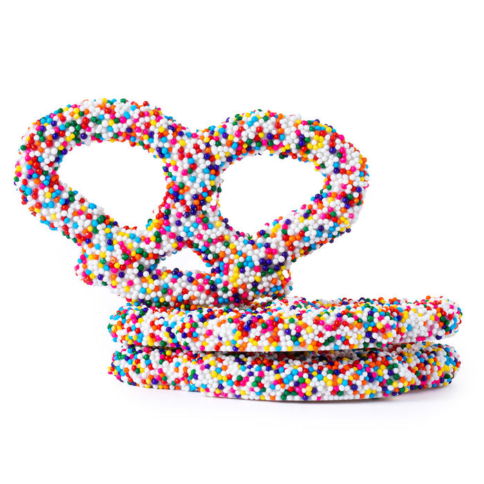 White Chocolatey Coated Nonpareil Premier Pretzels - 3lbs