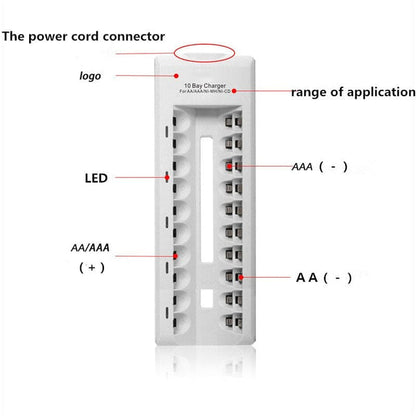 10 Bay AA/AAA NiMH & NiCd Battery Charger [discontinued] by ModMyPi - The Pi Hut