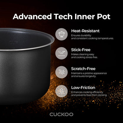 Cuckoo Advanced Tech Inner Pot: Heat, stick, and scratch-resistant with low-friction coating for enhanced efficiency. (CR-1095)