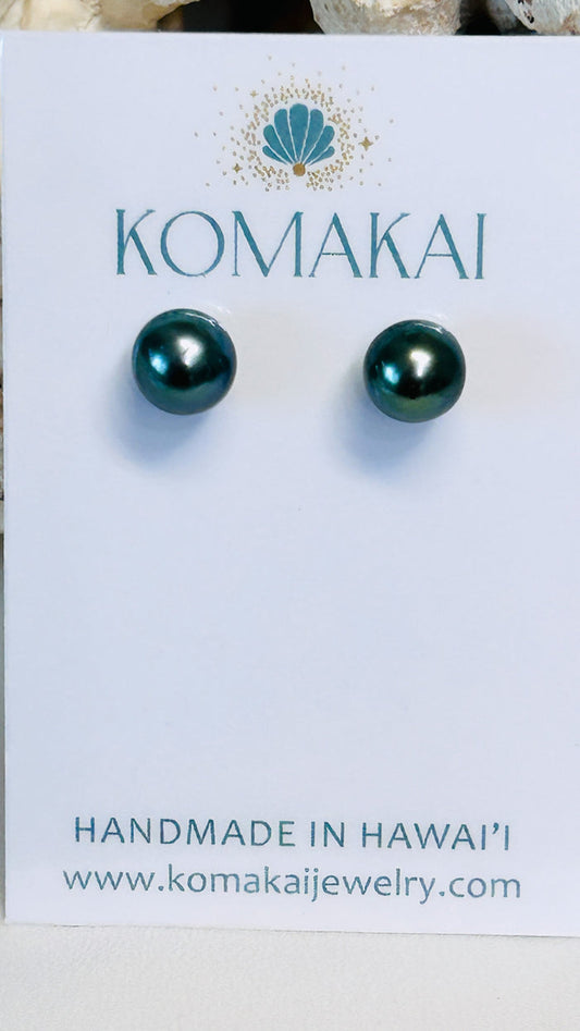 14K Tahitian pearl stud earrings - 8mm