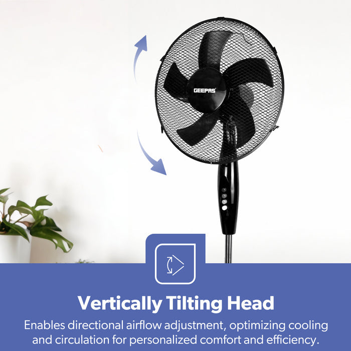 16-Inch 5-Blade Pedestal Fan - Adjustable Height, Oscillating, Black