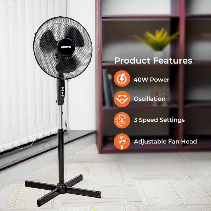 16-Inch Pedestal Fan With Oscillation (White, Grey, Black)
