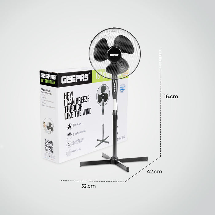 16-Inch Pedestal Fan With Oscillation (White, Grey, Black)