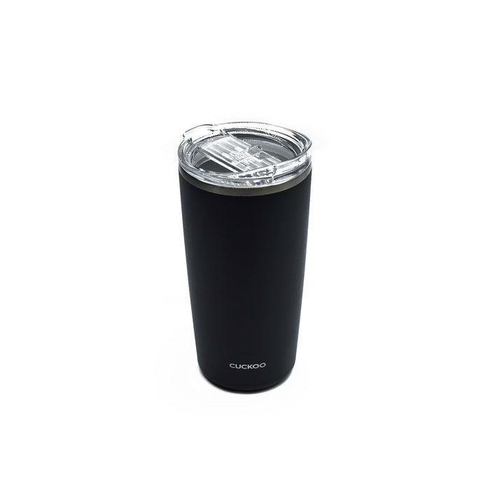 CUCKOO 16.9 fl. oz. insulated tumbler in matte black with a clear, spill-resistant lid against a plain white background. (CVB-D50SB)