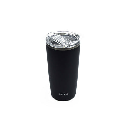 CUCKOO 16.9 fl. oz. insulated tumbler in matte black with a clear, spill-resistant lid against a plain white background. (CVB-D50SB)