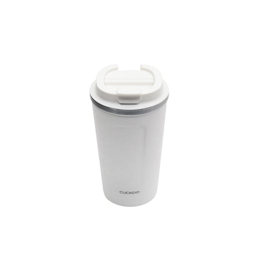 CUCKOO 16.9 fl. oz. insulated tumbler in matte white with a matching lid, centered against a plain white background. (CVB-E48SW)