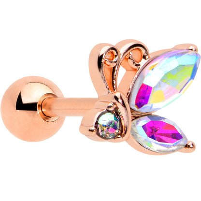 16G 1/4 Aurora CZ Gem Rose Gold Hue Fleur de Lis Cartilage Earring
