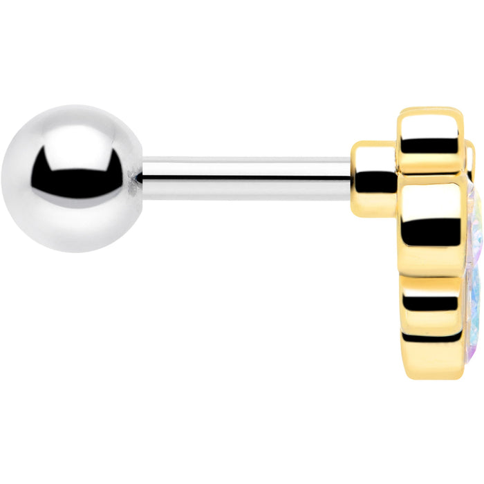 16G 1/4 Aurora Gem Golden Crown Deluxe Cartilage Tragus Earring