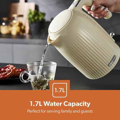 1.7L Fluted Cream Cordless Electric Kettle With Rapid Boil