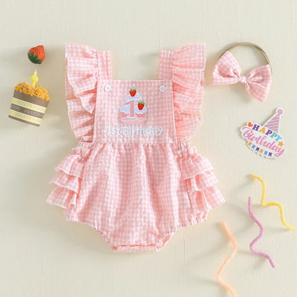 1st BIRTHDAY Checkered Ruffle Romper