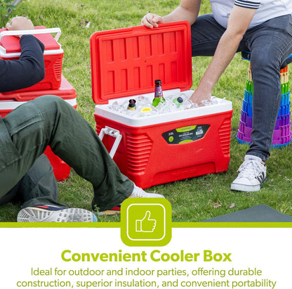 25L Red Insulated Ice Cooler Box For Picnic & Camping